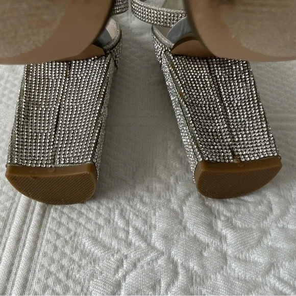 Steve Madden Carson-R Crystal Rhinestone Ankle Strap Open Toe Heels Silver 6 - Picture 9 of 13